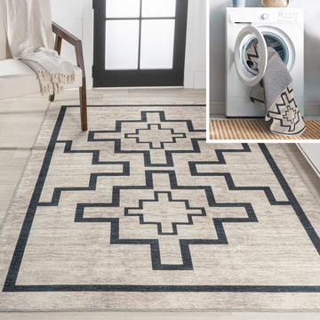 Ashkii Minimalist Medallion Machine-washable Area Rug